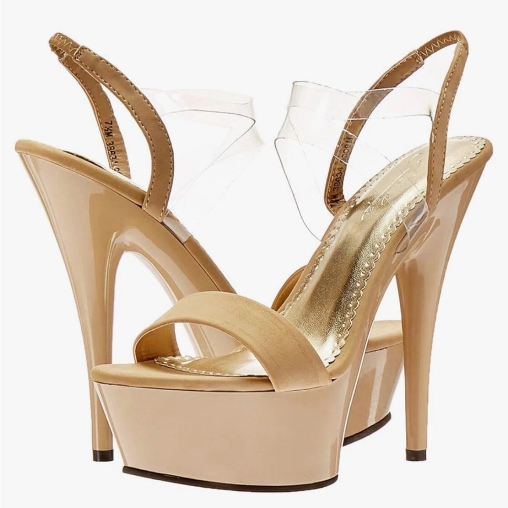 Nude Platform Clear Strap High Heels